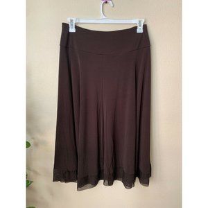 JM Collection Womens M Skirt Brown Mesh Lace Hem Stretch Knee Length